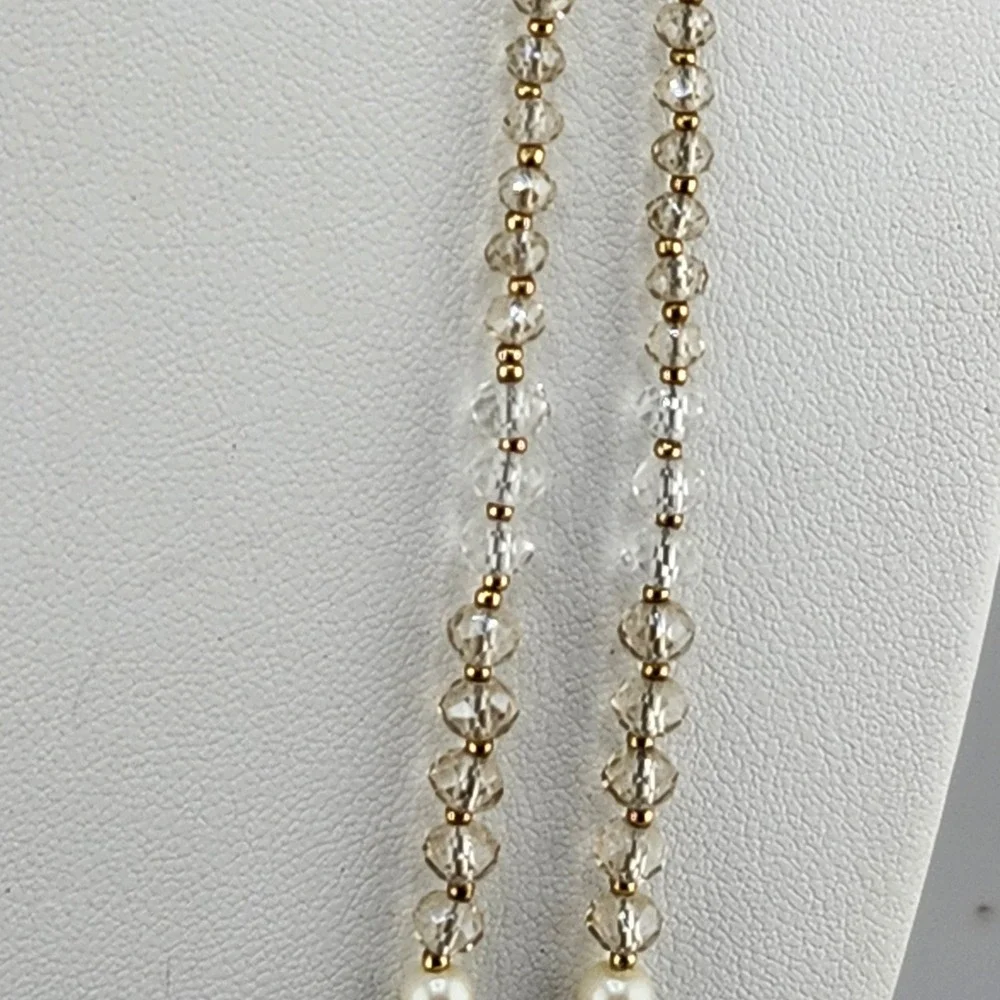 Ann Taylor Faux Pearl Crystal Bead Necklace Costume Jewelry‎ Long Strand